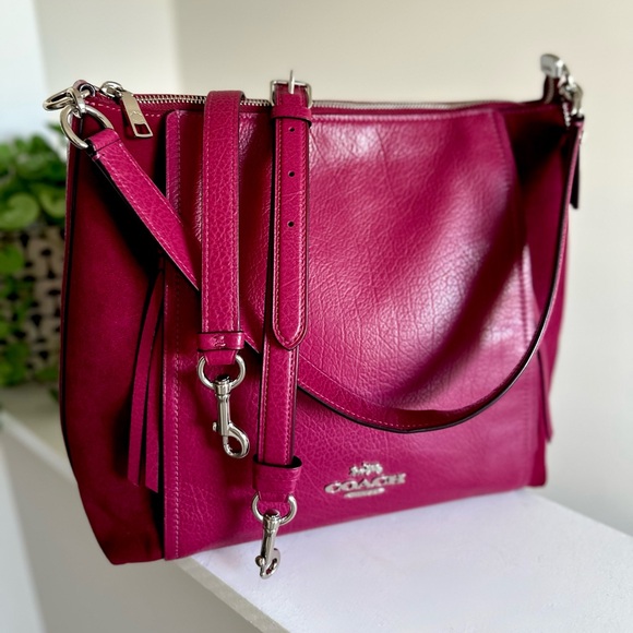 EUC Coach Marlon 2 Way Hobo in Dark Fuchsia Leather & Suede - Picture 1 of 16